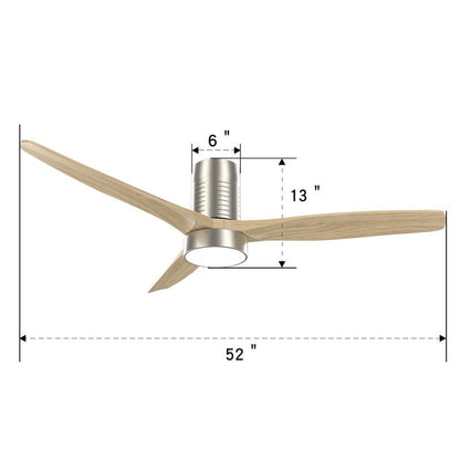 Ventilateur de plafond encastré de style campagnard de 52 pouces avec éclairage et télécommande, moteur CC réversible