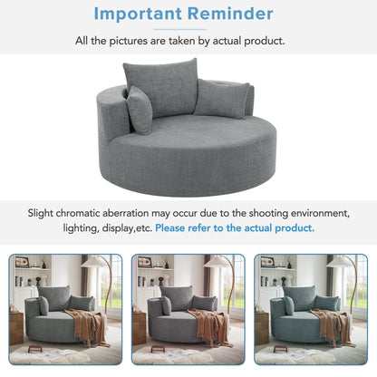 Fauteuil d'appoint en chenille, fauteuil rond avec base pivotante à 360 degrés et 3 coussins amovibles