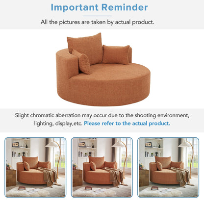 Fauteuil d'appoint en chenille, fauteuil rond avec base pivotante à 360 degrés et 3 coussins amovibles