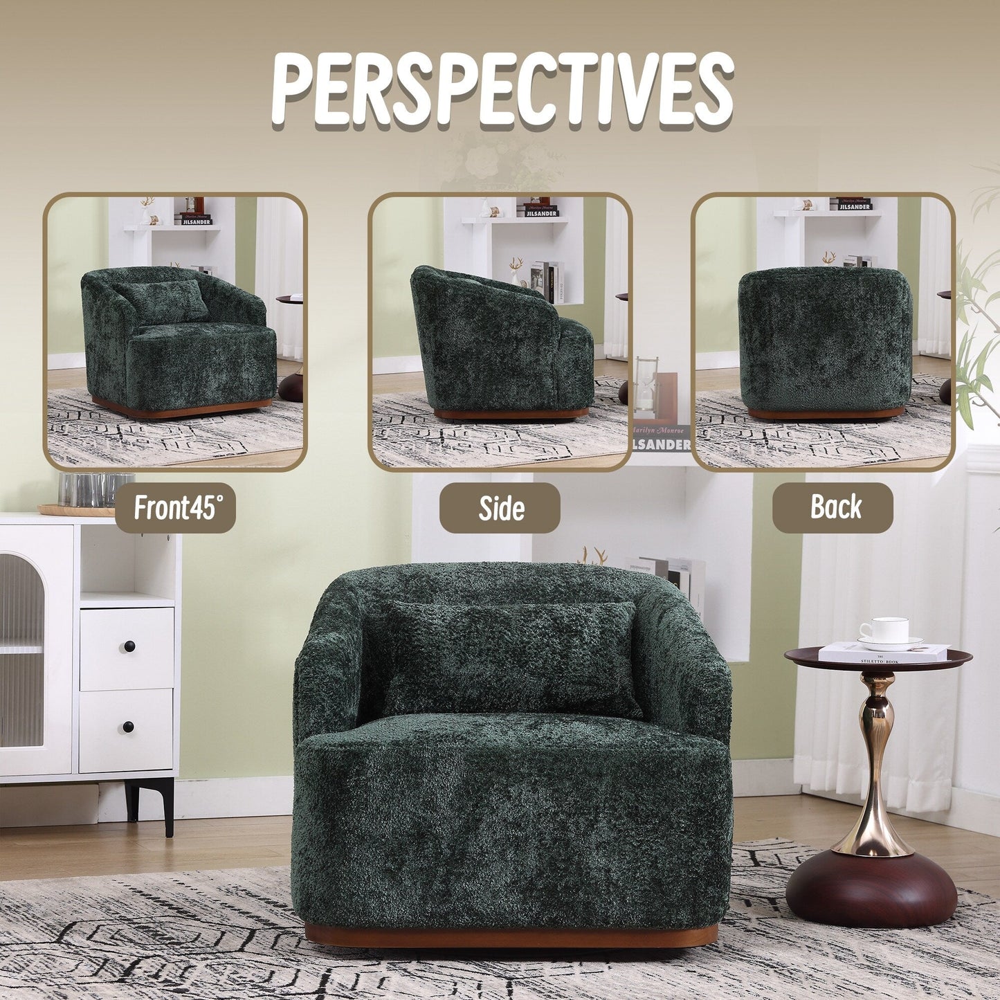 Fauteuil pivotant en chenille, canapé d'appoint confortable à 360 degrés pour salon, chambre et bureau avec coussin amovible