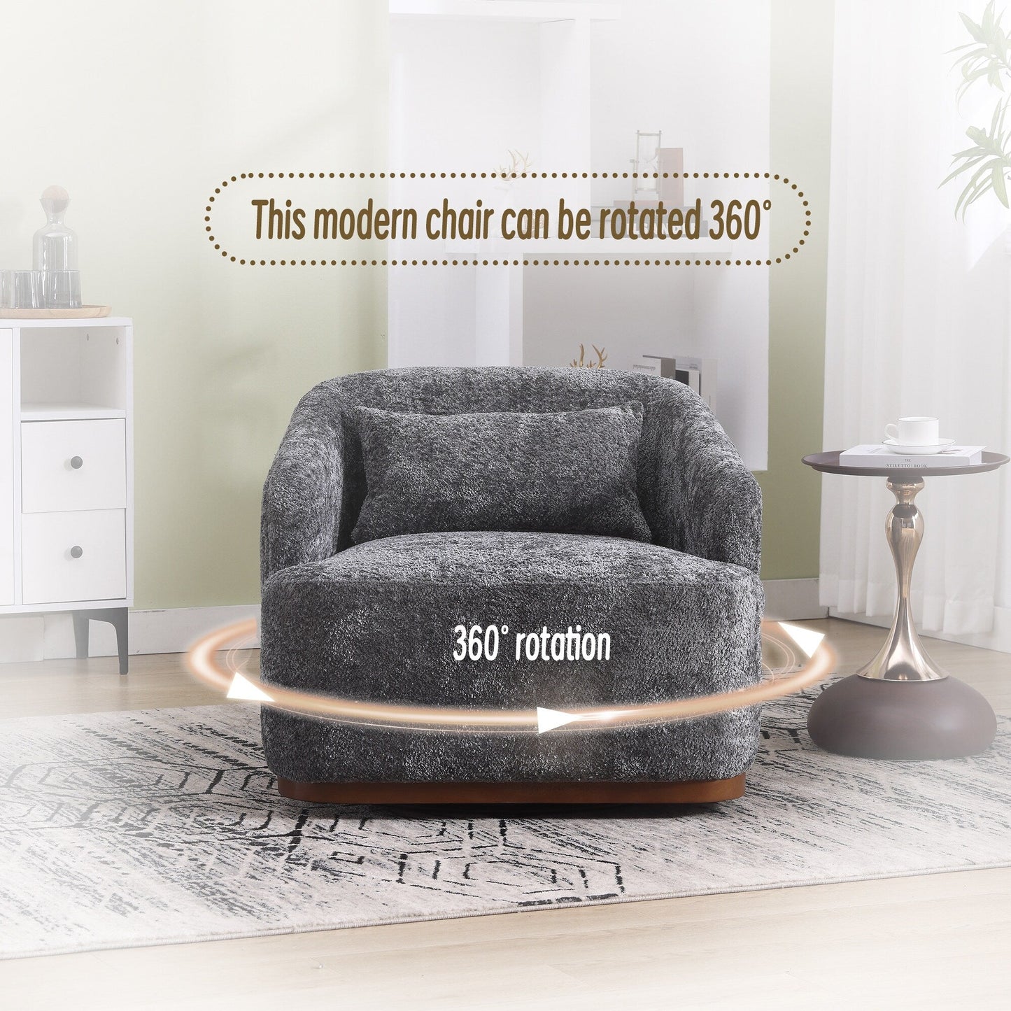 Fauteuil pivotant en chenille, canapé d'appoint confortable à 360 degrés pour salon, chambre et bureau avec coussin amovible
