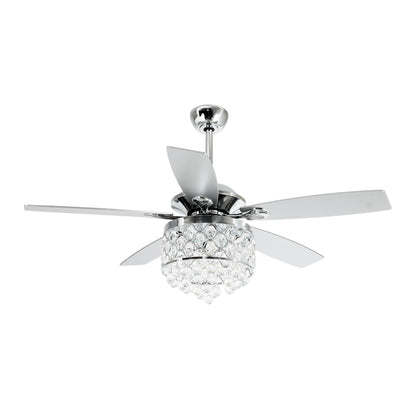 Lustre/ventilateur de plafond à 4 lumières en chrome/cristal avec télécommande