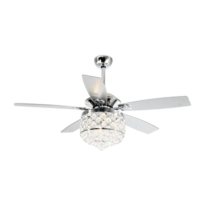 Lustre/ventilateur de plafond à 4 lumières en chrome/cristal avec télécommande