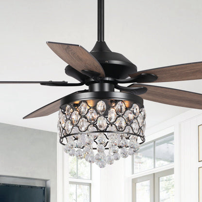 Lustre/ventilateur de plafond à 4 lumières en chrome/cristal avec télécommande