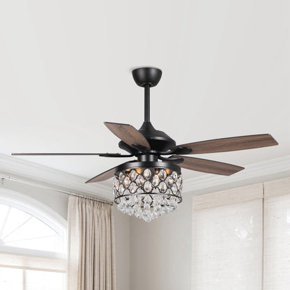 Lustre/ventilateur de plafond à 4 lumières en chrome/cristal avec télécommande