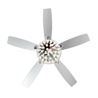 Lustre/ventilateur de plafond à 4 lumières en chrome/cristal avec télécommande