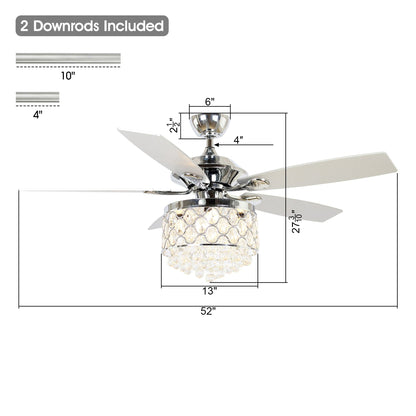 Lustre/ventilateur de plafond à 4 lumières en chrome/cristal avec télécommande