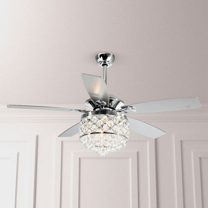 Lustre/ventilateur de plafond à 4 lumières en chrome/cristal avec télécommande