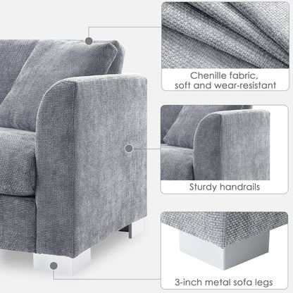 Canapé sectionnel Cloud, ensemble de canapés de luxe en forme de L avec 2 oreillers gratuits, mobilier d'intérieur 4 places en chenille avec méridienne surdimensionnée
