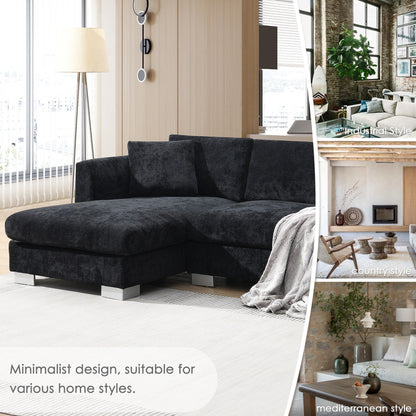Canapé sectionnel Cloud, ensemble de canapés de luxe en forme de L avec 2 oreillers gratuits, mobilier d'intérieur 4 places en chenille avec méridienne surdimensionnée