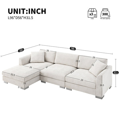 Canapé sectionnel Cloud, ensemble de canapés de luxe en forme de L avec 2 oreillers gratuits, mobilier d'intérieur 4 places en chenille avec méridienne surdimensionnée