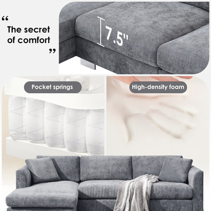 Canapé sectionnel Cloud, ensemble de canapés de luxe en forme de L avec 2 oreillers gratuits, mobilier d'intérieur 4 places en chenille avec méridienne surdimensionnée