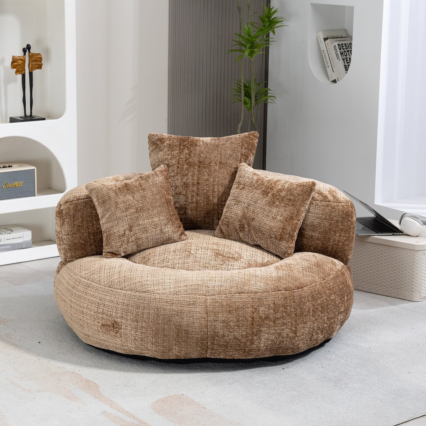 Canapé poire surdimensionné en chenille de 42,52 pouces avec trois oreillers pour chambre à coucher