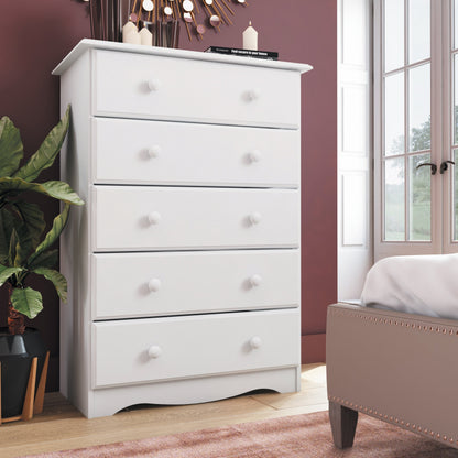 Commode 5 tiroirs 100 % bois massif avec boutons en métal ou en bois de Palace Imports
