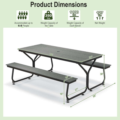 Ensemble table de pique-nique et banc Costway 6 pieds en PEHD robuste pour extérieur - Voir les détails