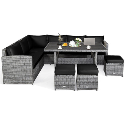 Ensemble de salle à manger en rotin Costway 7 pièces avec canapé sectionnel et pouf - Voir les détails