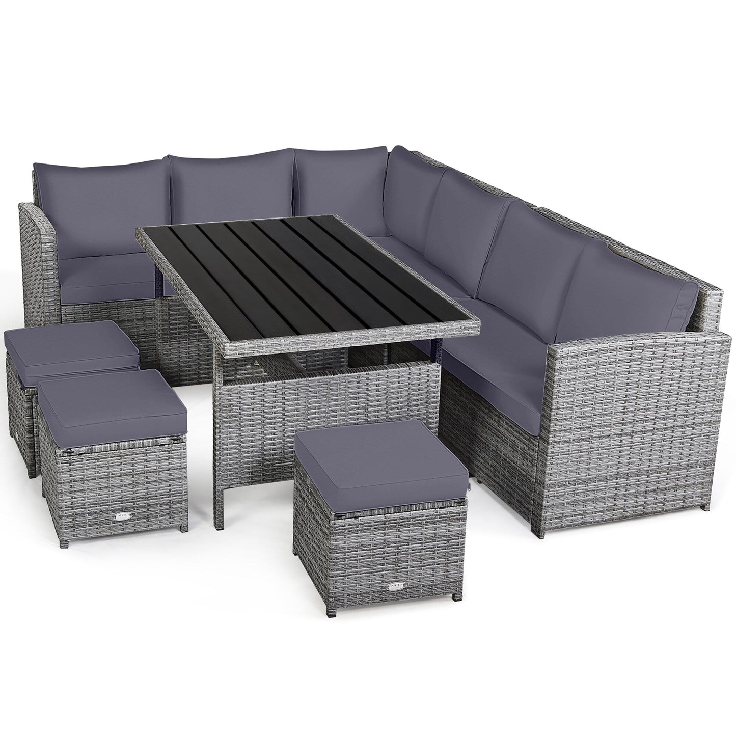 Ensemble de salle à manger en rotin Costway 7 pièces avec canapé sectionnel et pouf - Voir les détails