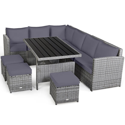 Ensemble de salle à manger en rotin Costway 7 pièces avec canapé sectionnel et pouf - Voir les détails
