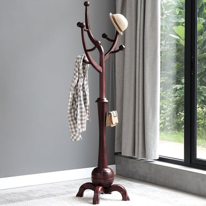 Porte-manteau autoportant en bois d'hévéa avec 8 crochets - 24,5 L x 70,87 H