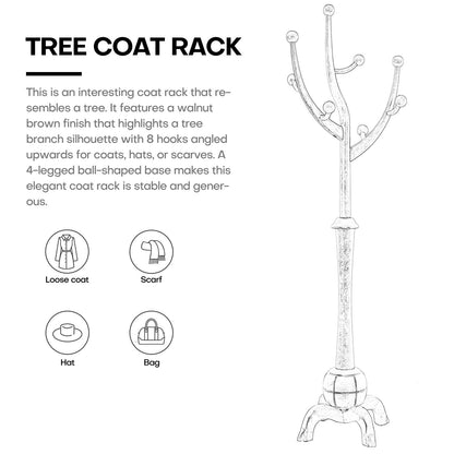 Porte-manteau autoportant en bois d'hévéa avec 8 crochets - 24,5 L x 70,87 H