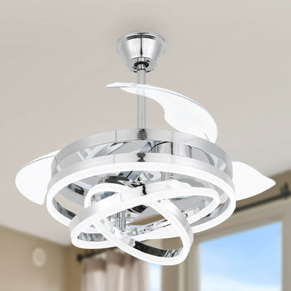 Ventilateur de plafond rétractable Cusp Barn 42 avec lumières et télécommande DIY Forme Fandelier Moderne Silencieux Moteur CC Plafonnier LED