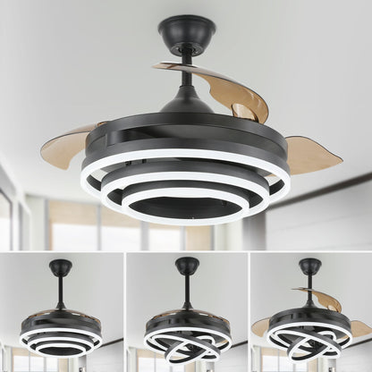 Ventilateur de plafond rétractable Cusp Barn 42 avec lumières et télécommande DIY Forme Fandelier Moderne Silencieux Moteur CC Plafonnier LED