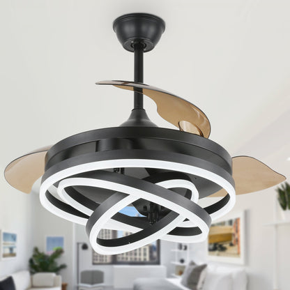 Ventilateur de plafond rétractable Cusp Barn 42 avec lumières et télécommande DIY Forme Fandelier Moderne Silencieux Moteur CC Plafonnier LED