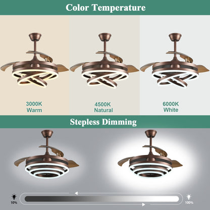 Ventilateur de plafond rétractable Cusp Barn 42 avec lumières et télécommande DIY Forme Fandelier Moderne Silencieux Moteur CC Plafonnier LED