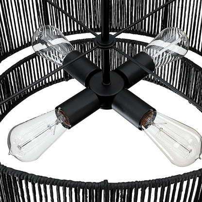 Lustre tambour en rotin noir à 4 lumières Cynthia - 22 po de largeur