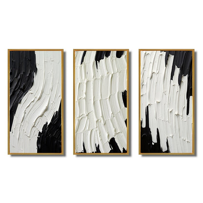 Designart Momentary Spirit Noir et Blanc Abstrait II Peinture Abstraite Cadre Galerie Murale Ensemble De 3 Pour La Décoration Intérieure