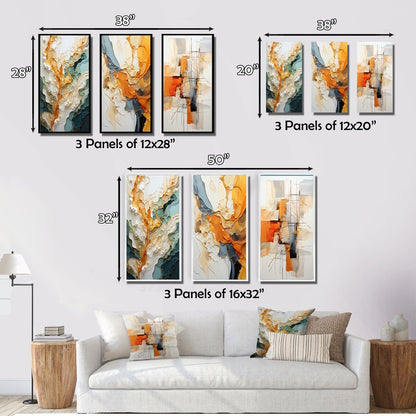 Lot de 3 œuvres d'art murales abstraites encadrées Designart orange et blanc, abstraction organique, pour décoration de salon