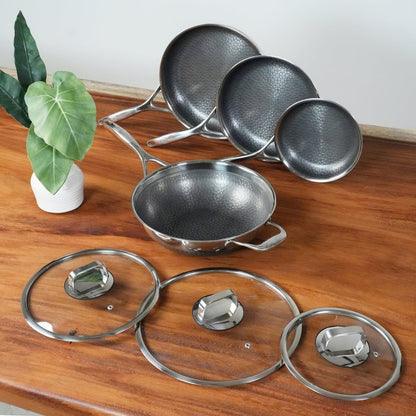 Batterie de cuisine hybride antiadhésive DiamondClad 7 pièces en acier inoxydable