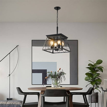 Lustre de style ferme à 4 lumières à intensité variable pour salle à manger, sans ampoule