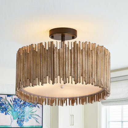 Plafonnier semi-encastré à 3 lumières en bois blanc vieilli