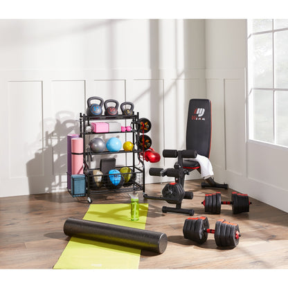 Support d'haltères, support de poids, rangement pour tapis et ballons de yoga, organiseur d'équipement