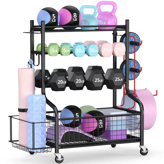 Support d'haltères, support de poids, rangement pour tapis et ballons de yoga, organiseur d'équipement