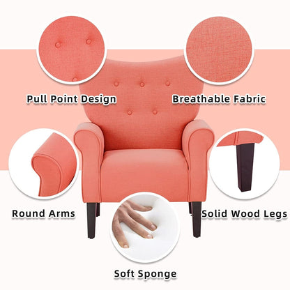 Fauteuil d'appoint moderne Erommy, fauteuil à dossier haut, canapé simple en tissu rembourré avec pieds en bois pour le salon