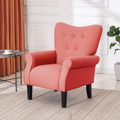 Fauteuil d'appoint moderne Erommy, fauteuil à dossier haut, canapé simple en tissu rembourré avec pieds en bois pour le salon