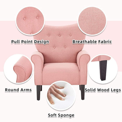 Fauteuil d'appoint moderne Erommy, fauteuil à dossier haut, canapé simple en tissu rembourré avec pieds en bois pour le salon