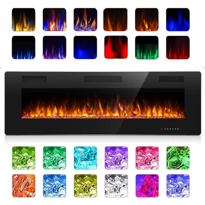 Cheminée électrique LED multicolore encastrée murale moderne, ultra-mince et silencieuse