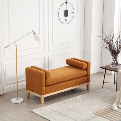 Élégant banc ottoman rembourré de 53,5 pouces avec pieds en bois et coussins traversins