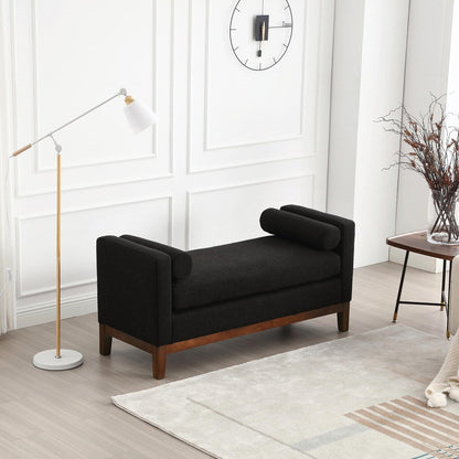 Élégant banc ottoman rembourré de 53,5 pouces avec pieds en bois et coussins traversins