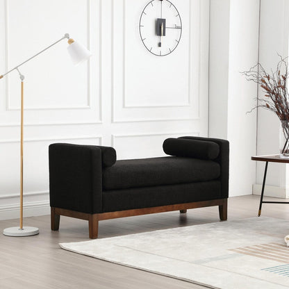 Élégant banc ottoman rembourré de 53,5 pouces avec pieds en bois et coussins traversins