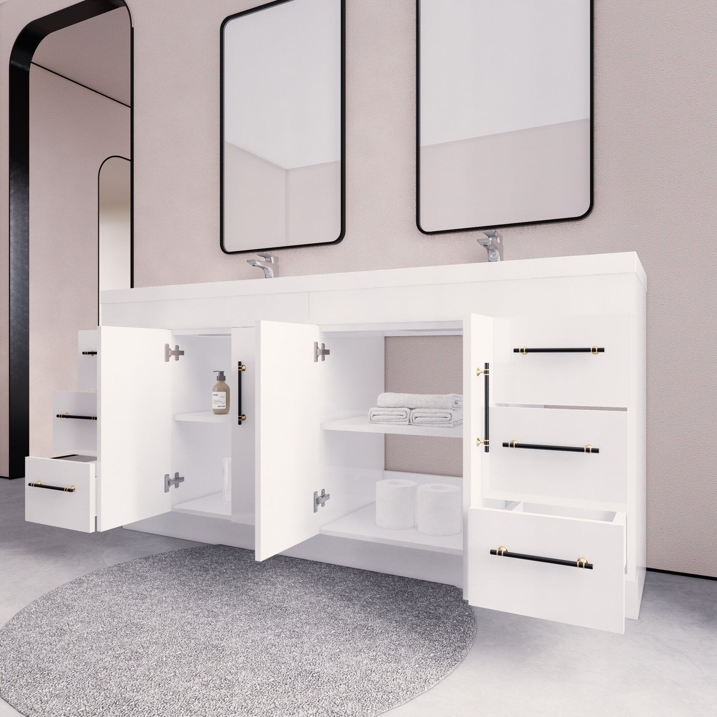 Meuble-lavabo autoportant Eliza de 72 po avec double vasque