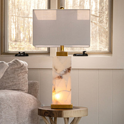Lampe de table LED Eloise 27,5 en albâtre, blanc/feuille d'or par JONATHAN Y