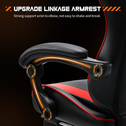Fauteuil de jeu ergonomique pivotant à 360° en cuir PU avec repose-pieds, appui-tête, support lombaire et hauteur réglable