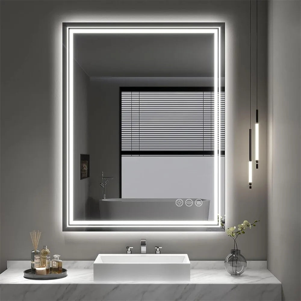 Miroir de salle de bain extra large avec éclairage LED, antibuée, 3 couleurs