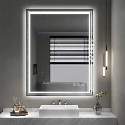 Miroir de salle de bain extra large avec éclairage LED, antibuée, 3 couleurs