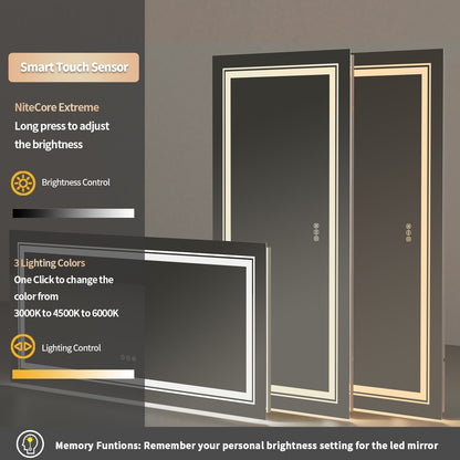 Miroir de salle de bain extra large avec éclairage LED, antibuée, 3 couleurs
