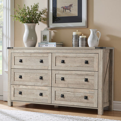Commode 6 tiroirs style ferme, meuble TV en bois, commode